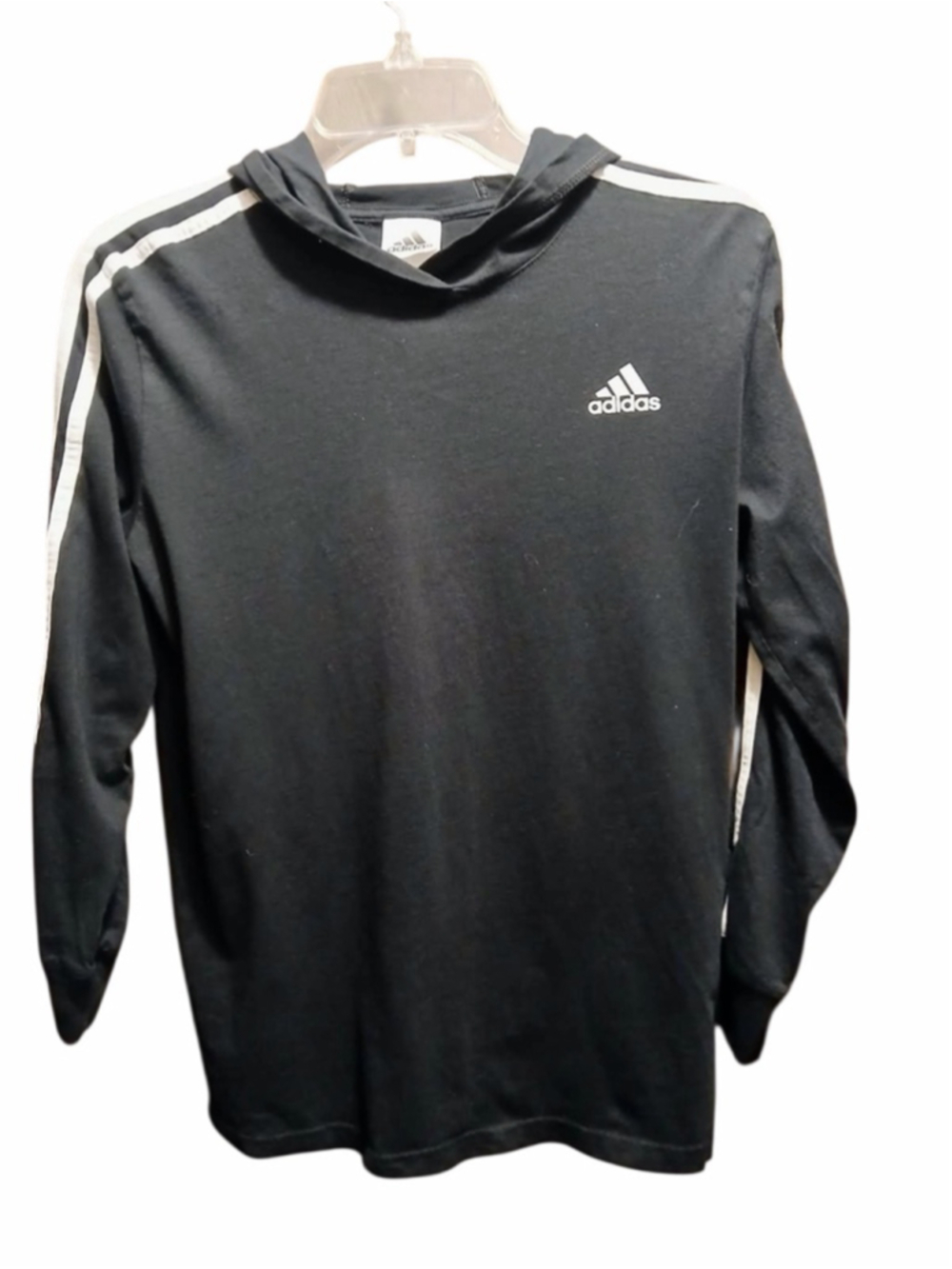 Adidas Youth Boy's Black Long Sleeve Hooded T-Shirt M (10/12) INV447 A4